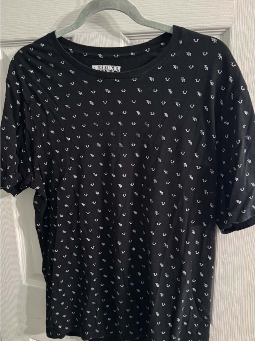 True Religion Black Tee with White Micro Logo Print